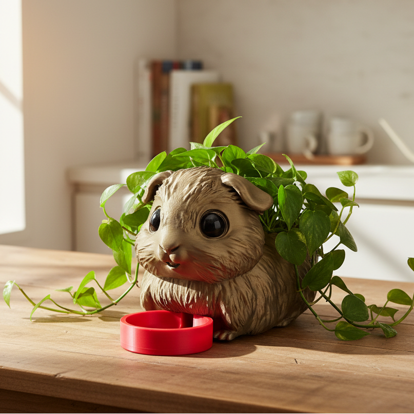 Guinea Pig Self Watering Plant Pot on a kitchen table